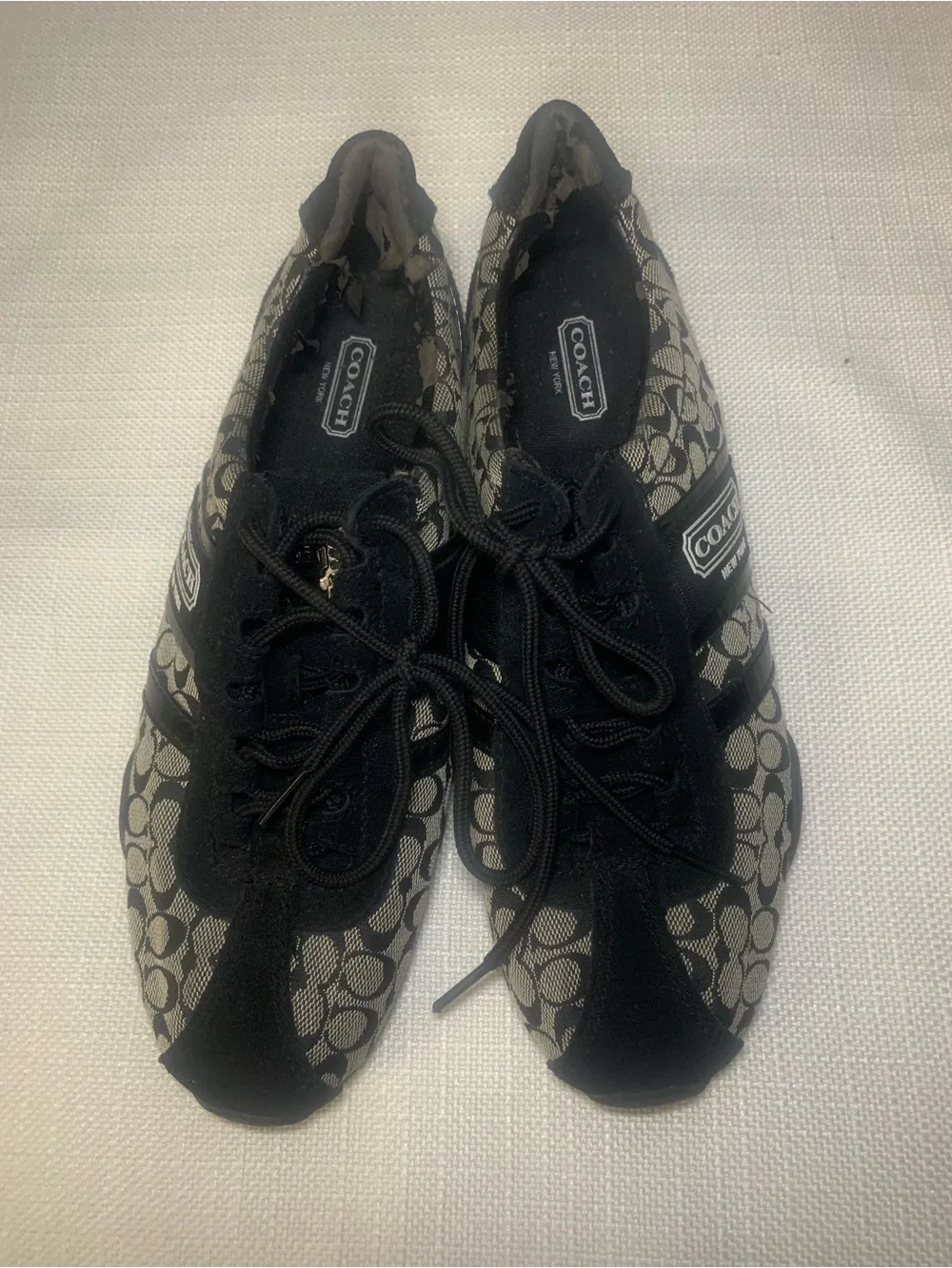 Coach Black and Beige Monogram Lace-Up Sneakers